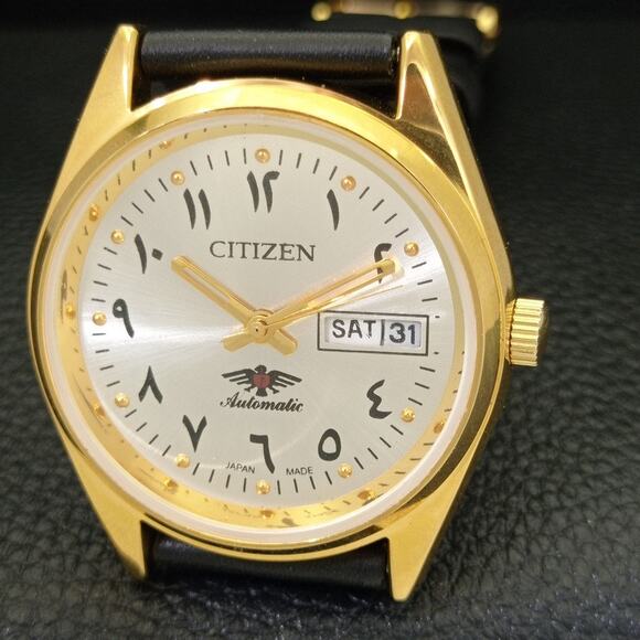 Vintage 1990 Arabic Citizen Automatic Mens Gold Watch W/daydate & Silver accents - Picture 3 of 10